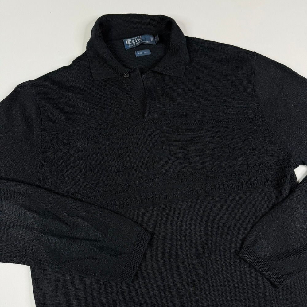 Polo Ralph Lauren Linen Sweater Polo Mens Large Black Long Sleeve Knit Sailboats